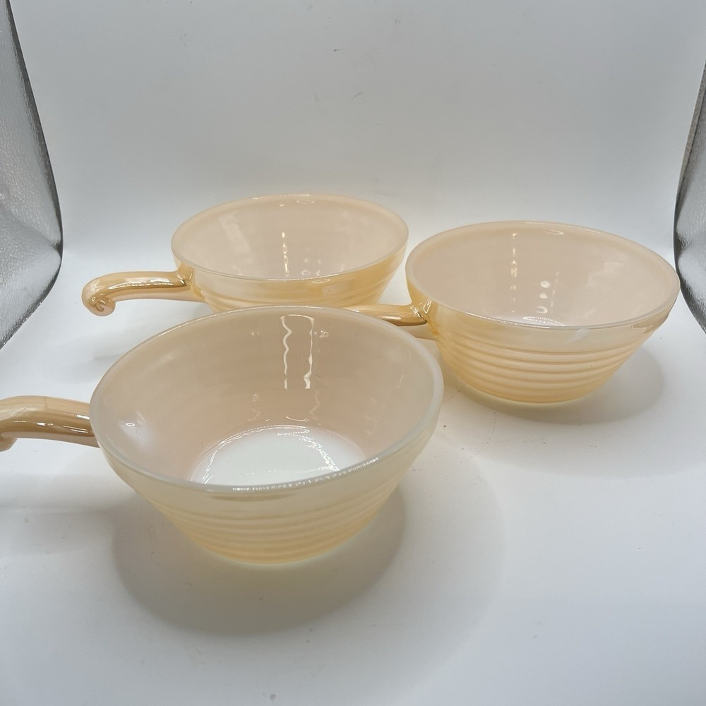 Vintage Fire-King Oven Ware Peach Luster Beehive Soup Bowls (Lot of 3) Lustre